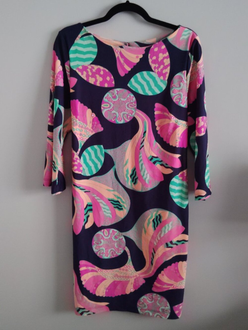 Britt Ryan Pink and Blue Patterned Midi Dress